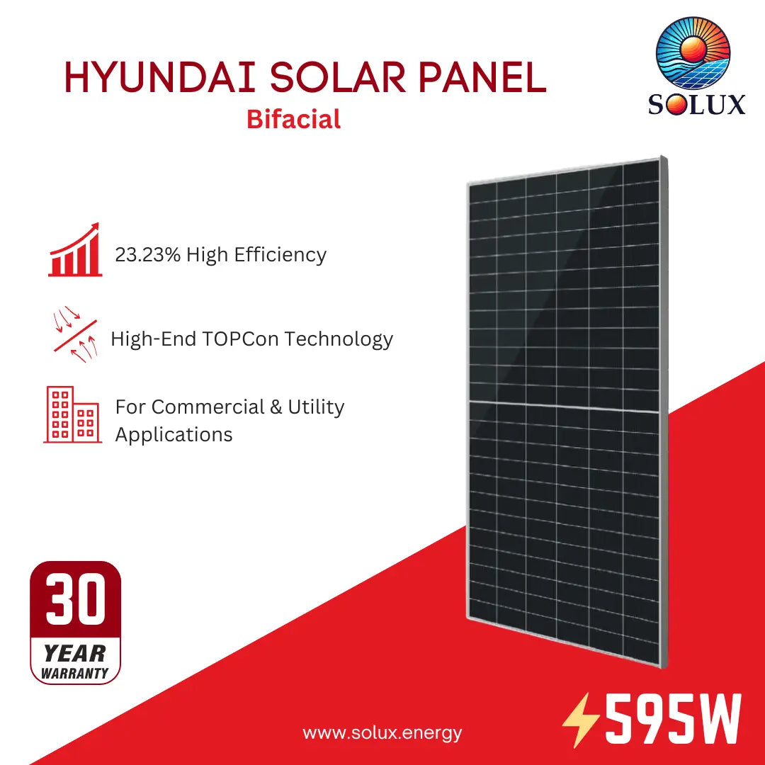 This is an image of Hyundai HiN-T595NI 595W Bifacial Solar Panel